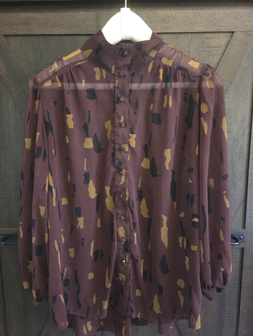 Nine West Burgundy Button-Front Printed Dress Shirt